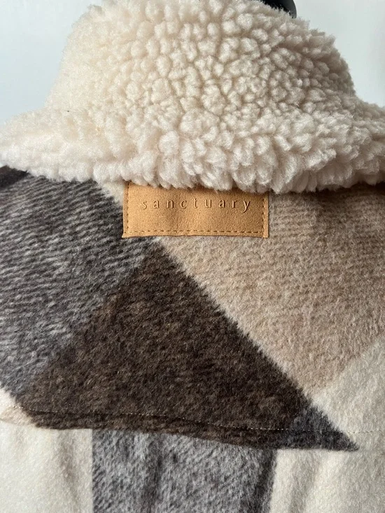 Sanctuary Women's Brown Plaid Sherpa Lined Cozy Heavyweight Vest - Picture 5 of 7